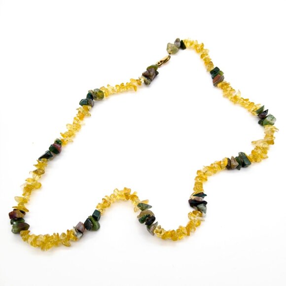 Vintage Polished Gemstone Chips Necklace with Citrine Jade and Amethyst, 14K GF - Picture 3 of 4